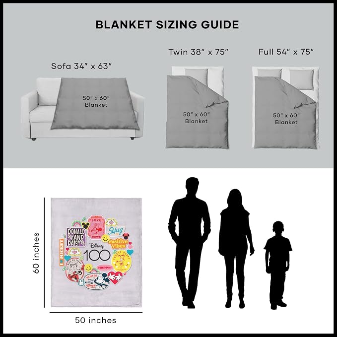 Northwest Disney 100 Silk Touch Throw Blanket, 50" x 60", Positive Vibes