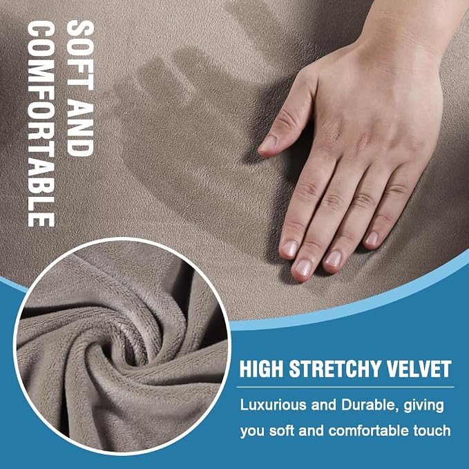 H.VERSAILTEX Sofa Cover 3 Piece T Cushion Loveseat Slipcovers Thick Velvet Couch Cover Furniture Protector Stretch T Cushion Sofa Covers for 2 Cushion Couch with 2 T Cushion Covers Washable, Taupe