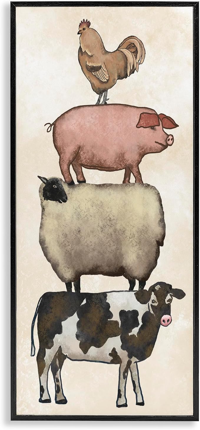 Vintage Farm Animals Country Stack, 10 x 24 Inch Framed Giclée Print | Stupell Industries · By Leah Noel Art · Ready to hang · Fits living room or family room · Made in USA