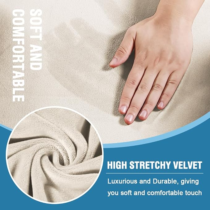 H.VERSAILTEX Sofa Cover 2 Piece T Cushion Armchair Slipcovers Thick Velvet Couch Cover Furniture Protector Stretch T Cushion Sofa Covers for 1 Cushion Couch with 1 Individual T Cushion Covers, Ivory