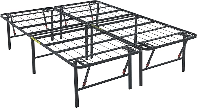 Amazon Basics Foldable Metal Platform Bed Frame with Storage Space, Sturdy Steel, No Box Spring Needed, 18 Inches High, Tool-Free Setup, Noise Free, King Size, Black