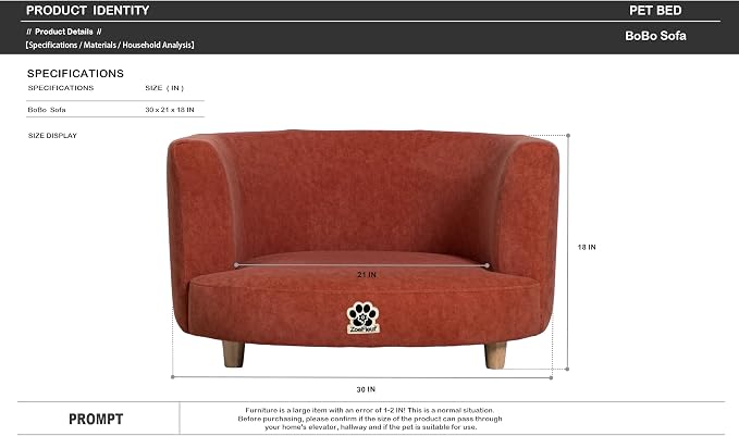 2-in-1 Human & Pet Shared Curved Dog Sofa, Solid Pine Leg Frame with High Resilience Foam, Indoor Pet Furniture(Orange)