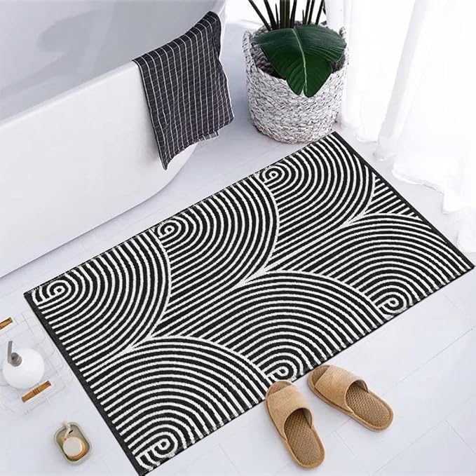 Tiffasea Front Door Mat 2'x3' Washable Welcome Mat Kitchen Bathroom Rug | Woven Black and White Bathroom Rug Machine Washable Reversible Indoor Outdoor Rugs Layered Floor Mat for Entryway/Kitchen