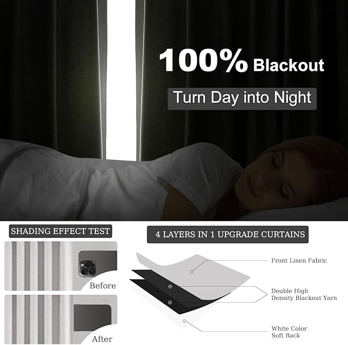 Extra Wide 72 Inches 90 Long 100% Blackout Curtains for Living Room Grey Linen Blend Pleated Farmhouse Drapes Back Tab Pleated Rod Pocket Ceiling Track Large Windows Burg (72" Wx90"L 1 Panel)