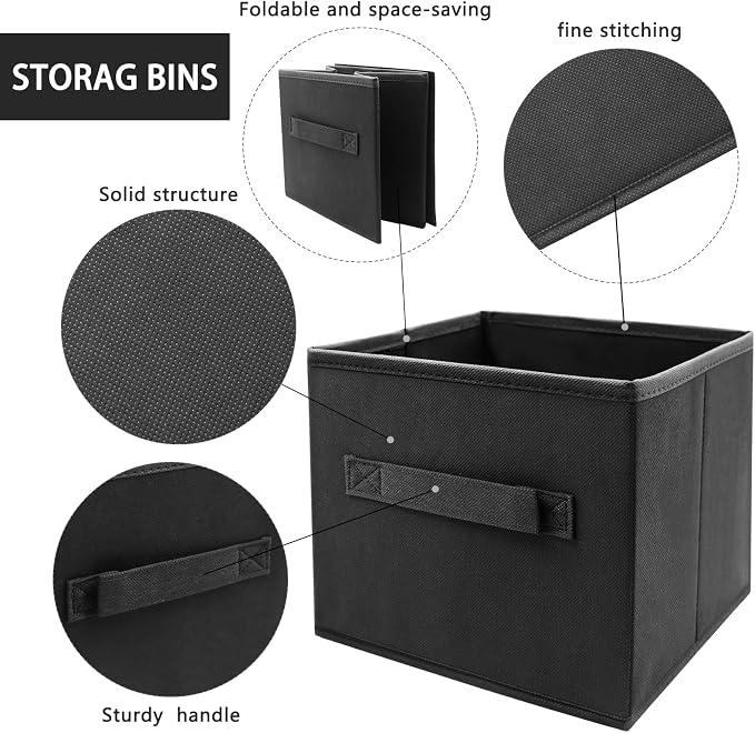 EBIGIC Storage Cubes Collapsible fabric Storage bins,cube storage organizer 10.5 * 10.5 * 11 inch,For home and office Collapsible Closet Shelf Organizers, Drawer Organizers(Black)