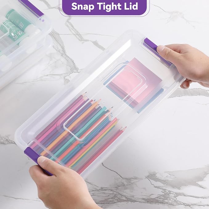 novelinks 4 Quart Clear Plastic Storage Containers with Lids (8 Pack) | Storage Bins with Lids, Stackable Small Clear Bins, Craft Storage Box, Paper Storage, Under Bed Storage Bins, Pencil Box