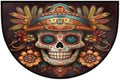 Flower Skull Half Round Door Mat Non Slip Half Circle Rugs | Ethnic Goth Washable Half Moon Rug Semi Circle Rugs Indoor Entrance Floor Carpet for Kithen Bedroom Fireplace Decor