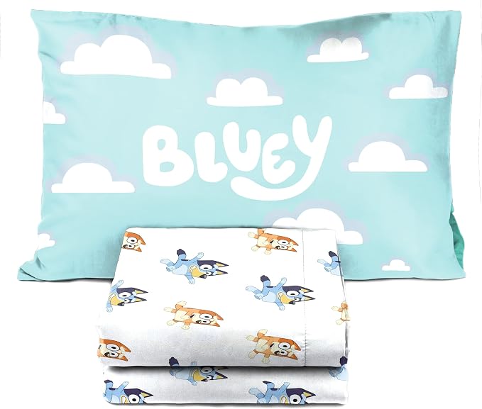 Jay Franco Bluey & Bingo 4 Piece Toddler Bedding Set, Kids Comforter Set | Bed in a Bag, Comforter Sheets Pillowcase, Official Brand, Soft Microfiber, Machine Washable, Easy Care, Kids Gift