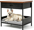 Dog Bed End Table with Storage Drawer and Washable Cushion, Black & Walnut | Open Elevated Dog Bed Furniture for Small Medium Dogs Up to 50 lbs, Metal Frame, Drawer, for Living Room, Bedroom Bedside