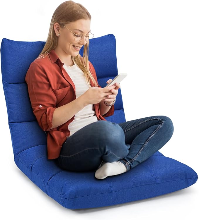 COSTWAY Floor Chair, Folding Gaming Chair with Back Support (Blue) | 14 Adjustable Positions, Alloy Steel Frame, Lazy Sofa Lounge for Playing Reading Meditating Room Recliner for Adults, Kids