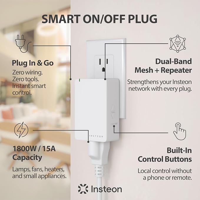INSTEON 2635-222 On/Off Module (Pair) | Dual-Band, Acts as an Insteon Mesh Network Repeater, Indoor Use Only, Hub Required for Amazon Alexa & Google Home Assistant