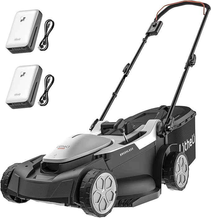 Litheli 40V Coreless Lawn Mower 18inch, Battery Powered with 6-Position Height Adjustment, 2x4.0Ah Battery Include