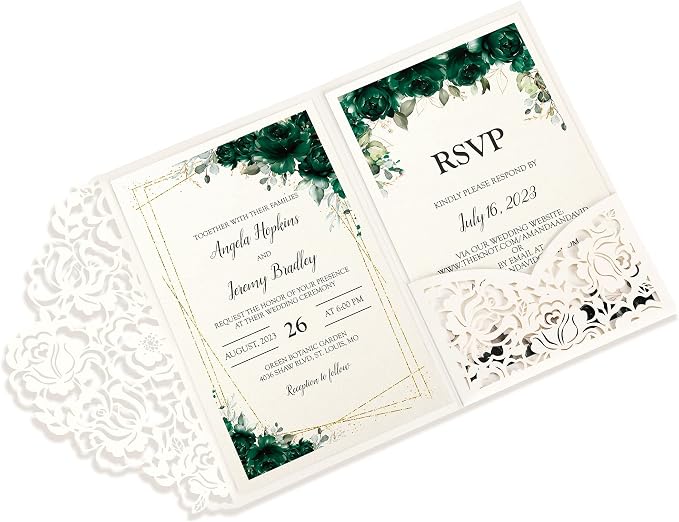DORIS HOME 50Pcs Personalized Laser Cut Wedding Invitations, Ivory | 4.7"x7.1", Customized Anniversary Invitations, With Envelopes