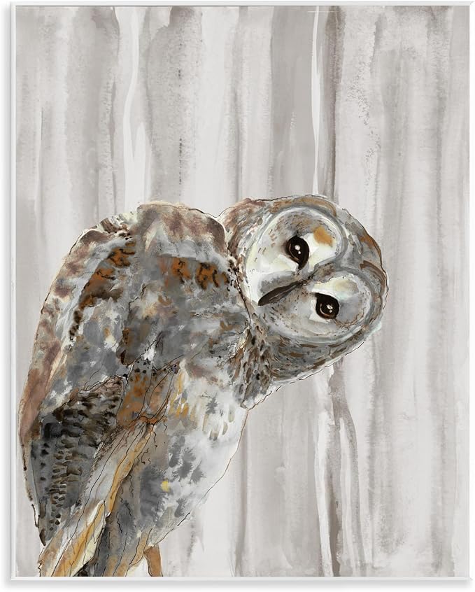 Peeking Owl Gaze Woodland, 11 x 14 Inch Mounted Print on Wall Plaque | Stupell Industries · By Patti Mann · Ready to hang · Printed in Johnston · Rhode Island · Made in USA