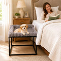 Adjustable Bedside Dog Bed for Small Dogs, Elevated Co-Sleeper Dog Bed with Reinforced Metal Frame, Thick Supportive Cushion Mattress & Washable Cover, Dog Bedside Sleeper for Dogs & Cats