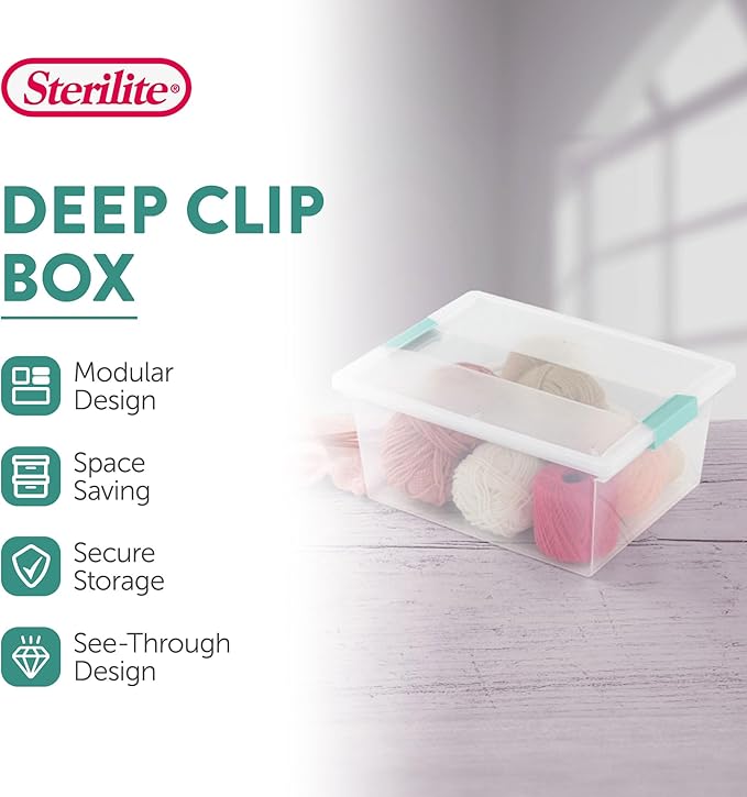 Sterilite Clip Box, Stackable Clear Plastic Bins- Deep, 12-Pack | Storage Containers with Latching Lids for Writing, Arts or Crafts Supplies - Home, Office, Classroom & Workshop Organization