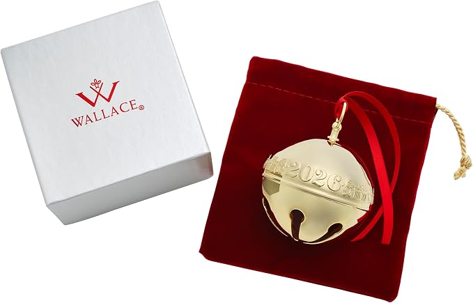 Wallace 2026 Gold-Plated Sleigh Bell Ornament 37th Edition - Penguins and Presents Annual Collectible - Handcrafted Holiday Bell with Gift Box, Velvet Pouch and Ribbon