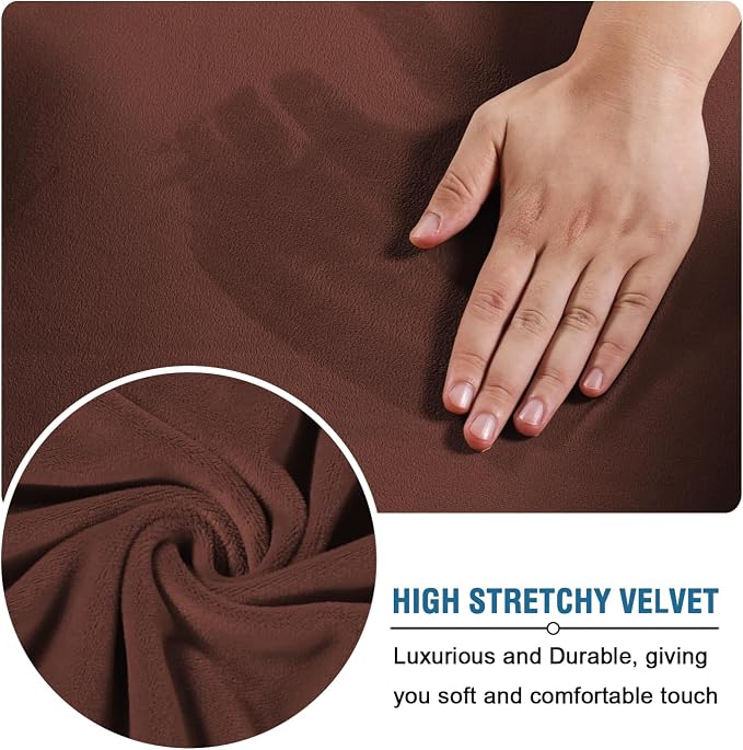 H.VERSAILTEX High Stretch Sofa Slipcover 4 Piece Cover Velvet Furniture Protector Form Fit Thick Velvet Extra Large Sofa Cover for 3 Cushion Couch Width Up to 97 Inch (Large Sofa, Burnt Brick)