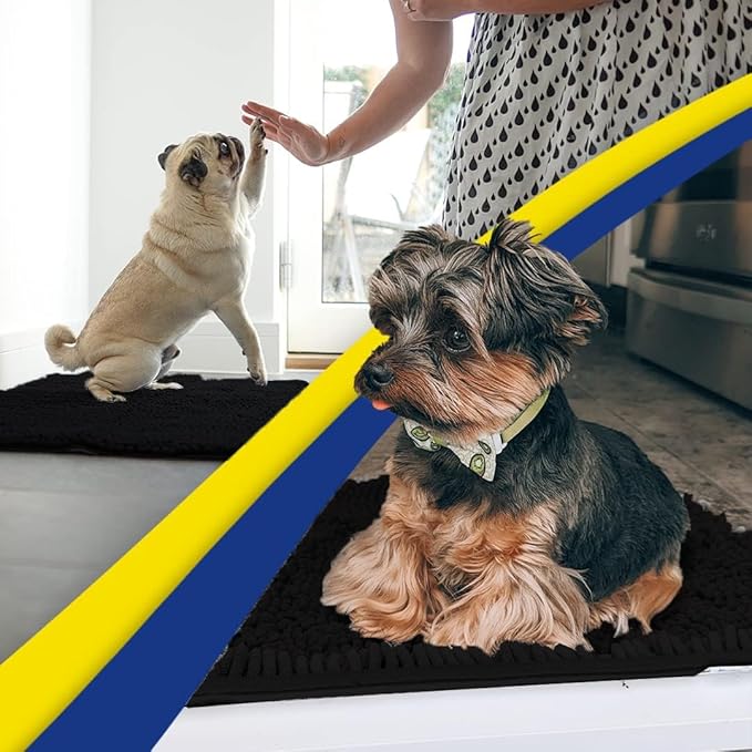 Muddy Mat® | Super Water Absorbent Door Mat Indoor, Microfiber Quick Dry Chenille Entryway Rug, Slip Resistant Front Door Mat, Indoor Mats for Entryway, Machine Washable Pet Rug, Black 28" x 48"