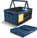 CleverMade Collapsible Shopping Basket, 32L, Recycled Plastic, Ocean | Rigid walls support up to 35 lb, while top and side handles balance heavier grocery, laundry, or gear loads.