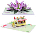 Paper Love Pop Up Cards 2 Pack - Includes 1 Lilies and Flower Truck, for All Occasions, Mother Day, Birthday, Just Because- Includes Envelope and Note Tag