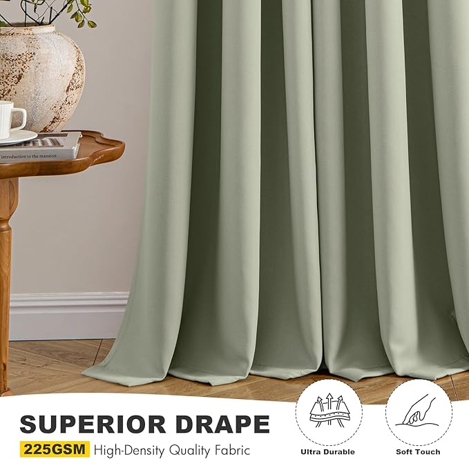 MIULEE Sage Green Blackout Curtains for Bedroom Living Room 72 Inches Long 2 Panels, Thermal Insulated Drapes Solid Grommet Top Noise Reducing Light Green Window Treatments Set W40 x L72 Inch