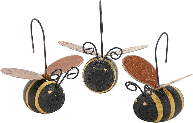 Primitives by Kathy Mini Bee Ornament Set of 12, 1.50-inch, Rustic Wooden Bumblebees with Whimsical Wire Antennae | Outdoor Garden or Home Decor Accent