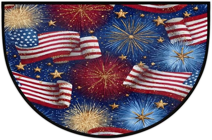 Flag American Half Round Door Mat Semi Moon Rug Fireplace Carpet Area Rugs | American Flag Non Slip Absorbent Half Circle Mat Carpet for Indoor Outdoor Patio Kitchen Bathroom Entryway Home Decor