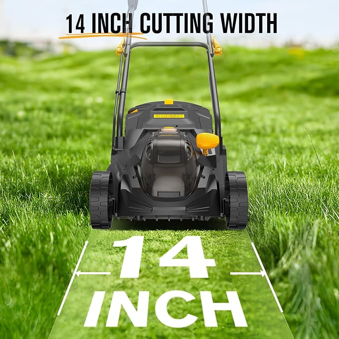 HEINPRO Cordless Lawn Mower Compatible with Dewalt 20V MAX Battery | 14", 2-in-1 Brushless Electric Lawn Mower for Small Yards, Push Mowers with 5-Position Height Adjustment, Black (Tool Only)