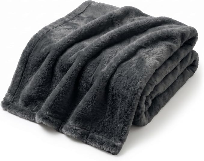 Americanflat 50x60 Double Sided Faux Fur Throw Blanket - Soft and Breathable Throw Blanket for Couch, Bed, Chair - Dark Gray Faux Fur Blankets Perfect for Home, Bedroom, or Outdoor Use