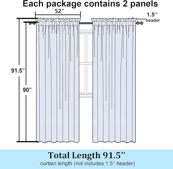 Simplebrand Semi Sheer Dusty Blue Curtains 90 Inches Long 2 Panels, Light - Image 2
