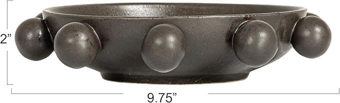 Bloomingville 9.75 Inches Stoneware Bowl with Orbs and Reactive Glaze, Black