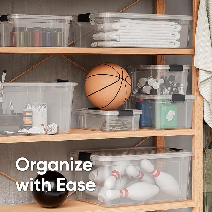 Superio Storage Bins with Lids- 6 Pack, 6.6 Qt Clear Boxes for Organizing, Stackable Plastic Containers- BPA Free, Non-Toxic, Odor Free, Organizer for Home, Office, Dorm