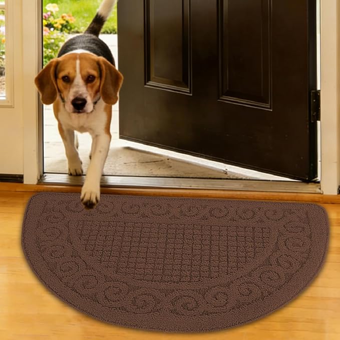 2 Pack Half Round Indoor Door Mat 18"X30",Non Slip Machine Washable Entryway Rug for Front/Back Outdoor,Half Circle Absorbent Low Profile Entrance Kitchen Floor Mat Doormat for Muddy and Paws-Grey…