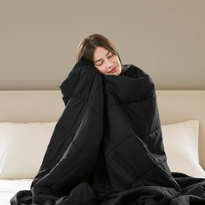 Madison Park Down Alternative Queen Blanket for Bed, Satin Trim, Black | Lightweight Windom Blanket Full Size Premium 3M Scotchgard Moisture Wicking Treatment, OEKO TEX, Soft Bed Cover, All Season