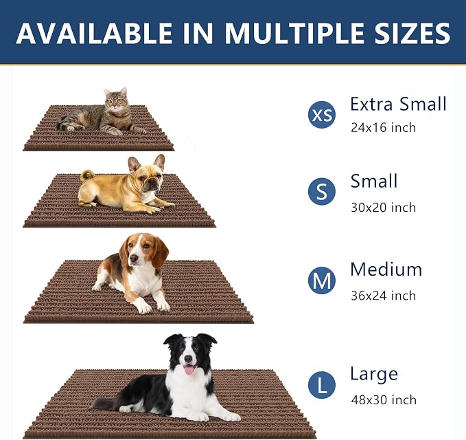 Smiry Dog Door Mat for Muddy Paws 24x16, Absorbent Dirt Trapper, Non-Slip Washable Chenille Entryway Rug for Inside Floor, Mocha, Layered Pattern