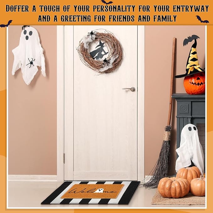 2 Pcs Outdoor Door Mat Combo Set Layered Outdoor Rug and Coir Welcome Doormat Non Slip Outside Floor Mat for Front Porch Entryway Patio Yard Decor(Halloween,24'' X 35'',24'' X 16'')