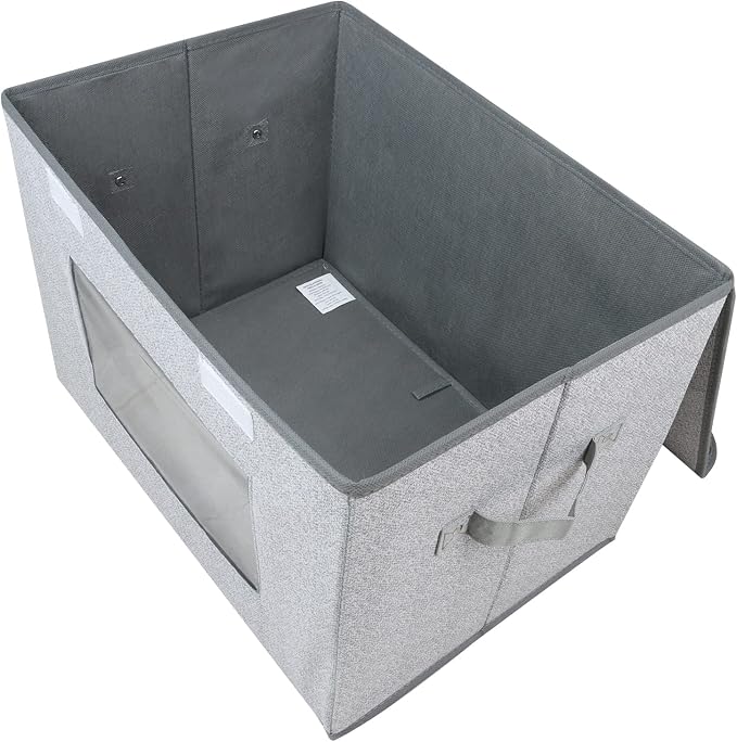 Univivi Fabric Foldable Storage Boxes [4-Pack] Large Collapsible Stackable Storage Bins with Lids, Closet Organizers and Storage Cube Basket for Home, Office, Bedroom (Gray, 17“ x 12” x 12") | 17 x 12 x 12 In Clothes Storage Bins with Handles & Window,...