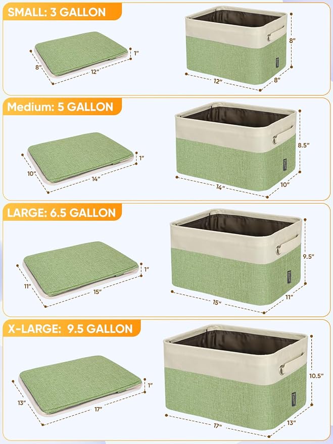 BALEINE 3 Pack Fabric Closet Storage Bins for Shelves, Linen Closet Organizers and Storage, Decorative Baskets for Organizing, Shelf, Clothes, Home, Office (Green, 17''x13''x10.5'')