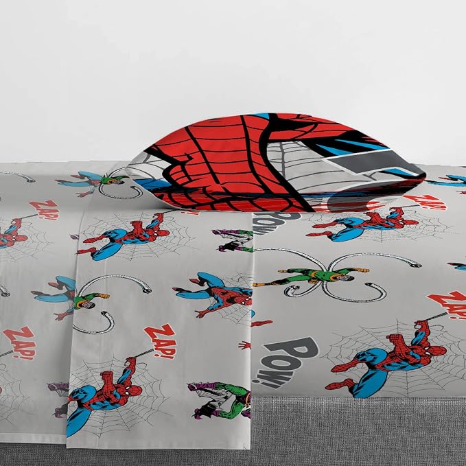 Marvel Spiderman Twin Comforter Set 5 Piece Bedding for Boys, Grey | Bed in a Bag, Comforter Sheets Sham Pillowcase, Official Product, Soft Microfiber, Machine Washable, Easy Care, Boys Gift