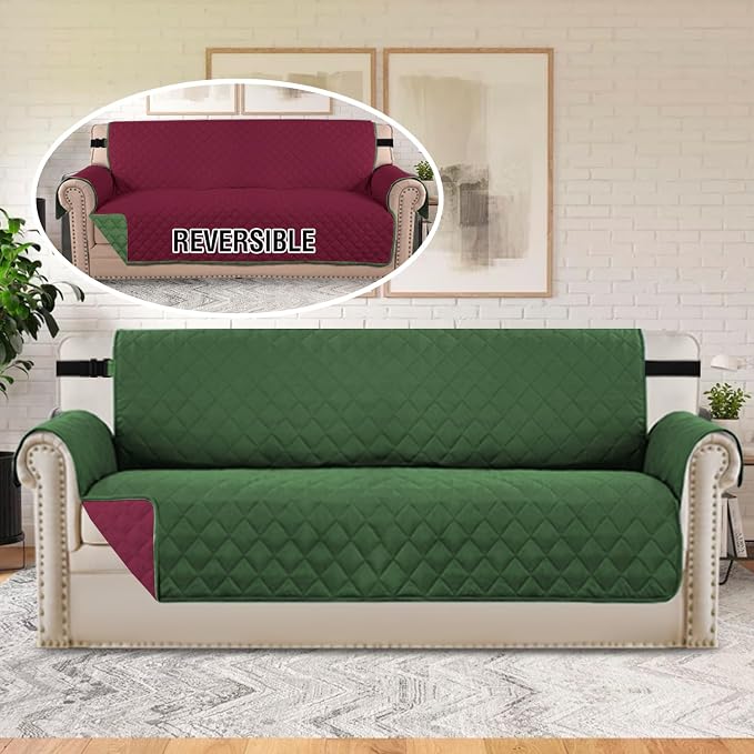 H.VERSAILTEX Reversible Christmas Couch Covers for 3 Cushion Couch Water Resistant Sofa Couch Cover Washable Furniture Cover for Dogs, Pets, Kids(Sofa, Christmas Green/Christmas Red)