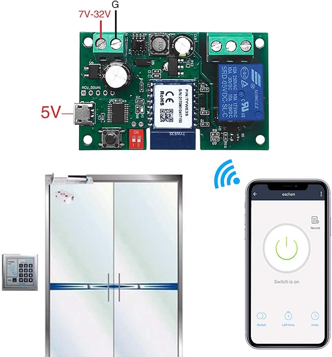 WiFi Wireless Inching Relay Switch Momentary DIY Smart Home Remote Control DC 5-32V AC 90-250V Compatible With Alexa Echo IFTTT (Using TUYA/Smart Life APP)