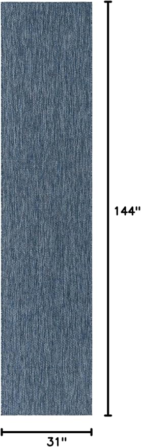 Unique Loom Collection Casual Transitional Solid Heathered Indoor/Outdoor Flatweave Area Rug (2' 7" x 12' Runner, Blue/Navy Blue)