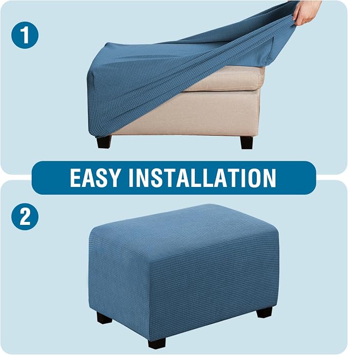 H.VERSAILTEX Ottoman and Sofa Seat Cushion Combined Cover Slipcover Rectangle Sofa Slipcover Fit Length 56'-75' Suitable for L Shaped Seat Cushion Cover or Chaise Part Cover Stretch Thick - Dusty Blue