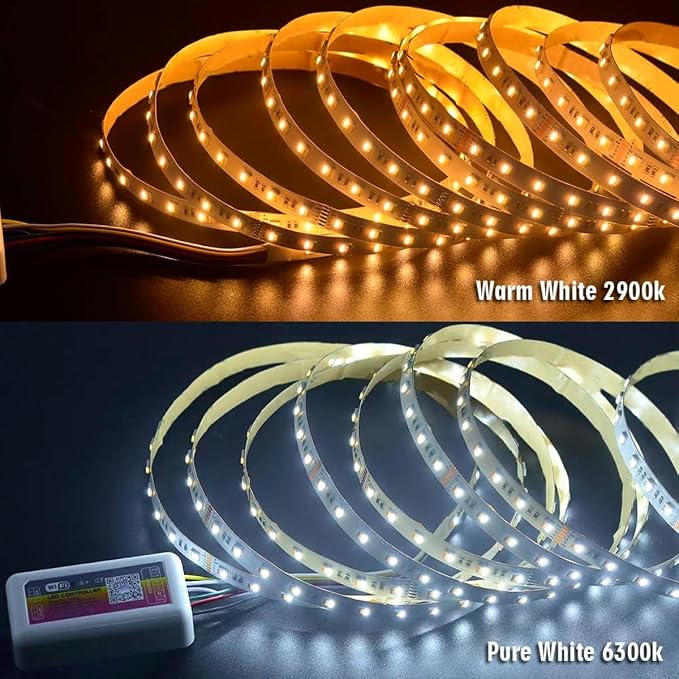 24VDC RGB+CCT 5 Chips in 1 Super Bright LEDs Flexible LED Strip Lights, High CRI 85 Color Changing+Tunable White Non-Waterproof 5050 RGBWW LED Tape Lights, 300LEDs 16.4feet Roll for Home Lighting
