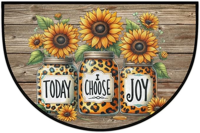 Sunflower Half Round Doormat Semi Circle Rug Half Moon Rug Entryway Mat | Wood Sunflower Washable Non Slip Outdoor Floor Rug Kitchen Mat for Indoor Outdoor Bathroom Fireplace Bath