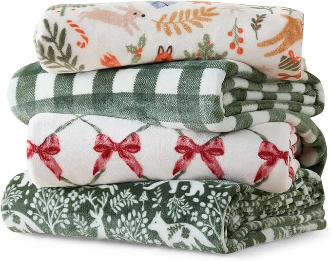 Martha Stewart - Blanket, Incredibly Soft Throw Blanket for Couch or Bed, Printed Plush & Oversized Bedding (Holiday Woodland White, 60" x 70")