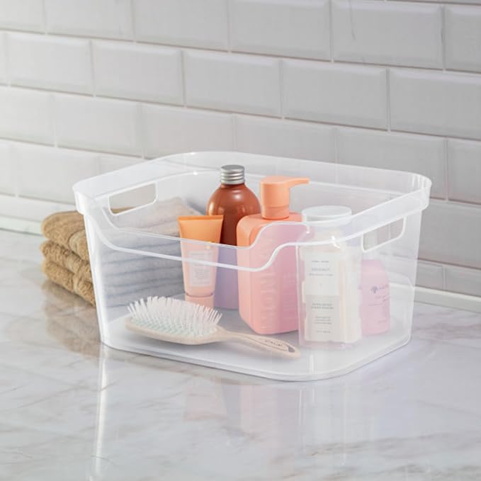 Sterilite Large Open Bin, Clear Plastic Organizing Container, 24-Pack | Open Top Storage Organizer Box with Carry-Through Handles and Banded Rim for Home Organization