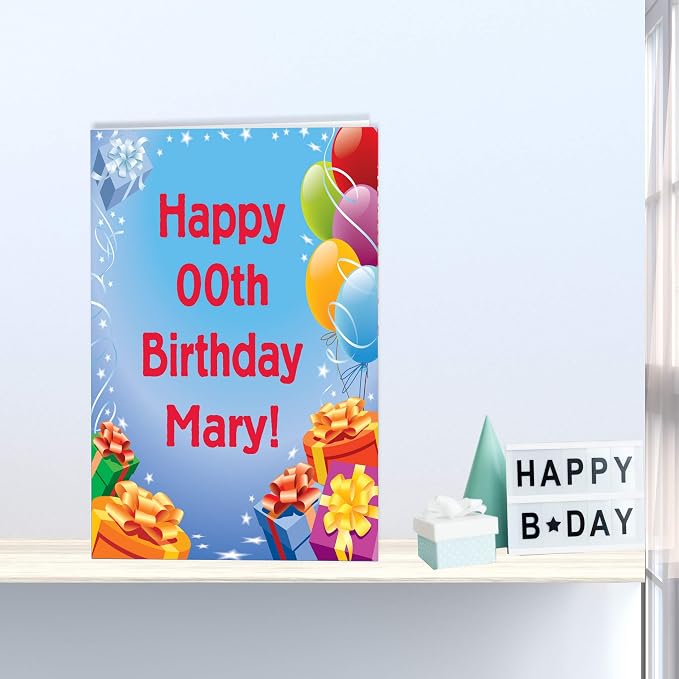 VictoryStore Jumbo 3 Foot Happy Birthday Card, Presents And Balloons, 24x36-Inch Card, Ships In Jumbo Envelope, (Custom Text, 13814)