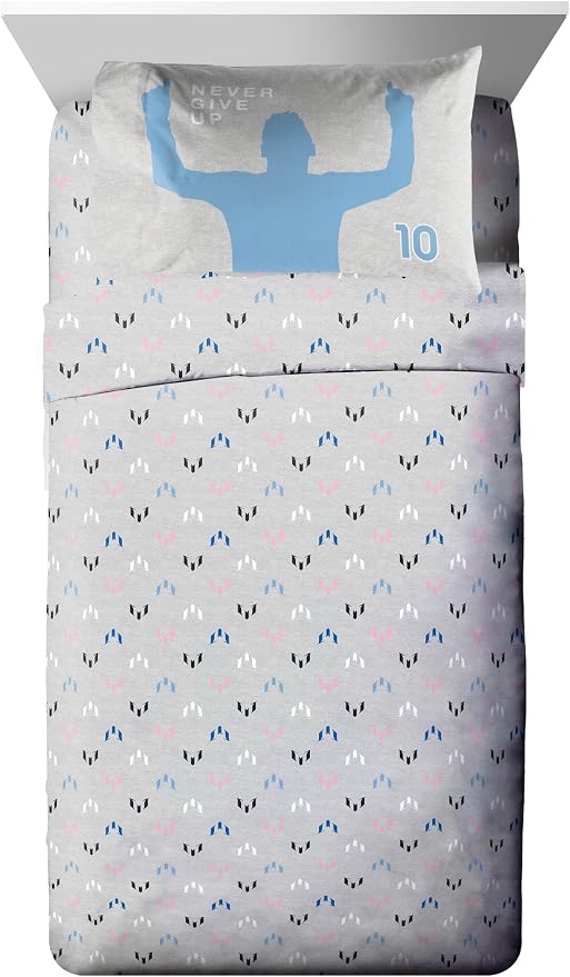 Jay Franco Kids Comforter Set Includes Sheets and Pillow Cover - Soft and Cozy Bed Set for Stylish Room Décor, Grey - Messi, 5 Piece Twin
